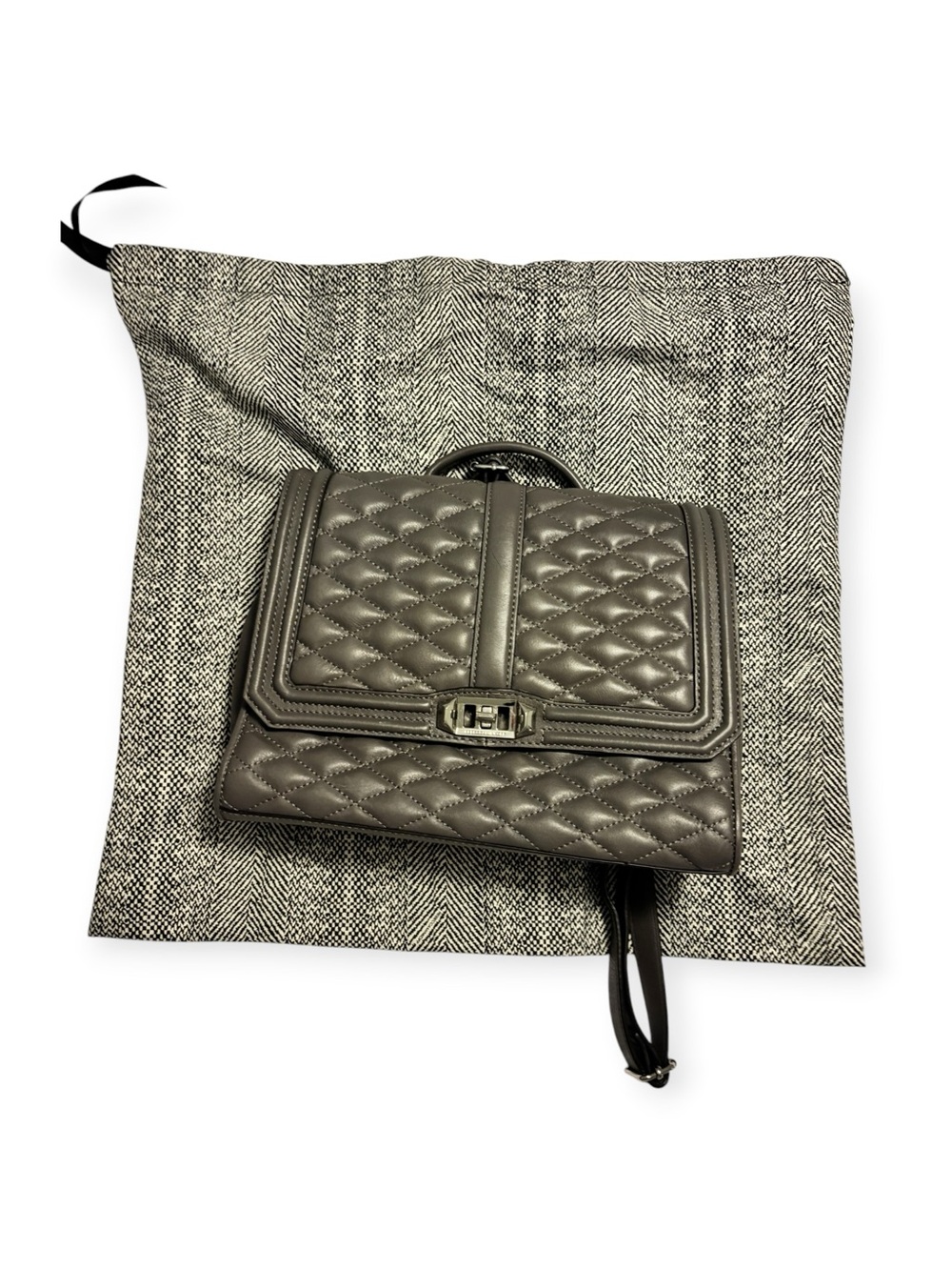 Rebecca Minkoff Quilted Love Backpack- Metallic Gray
